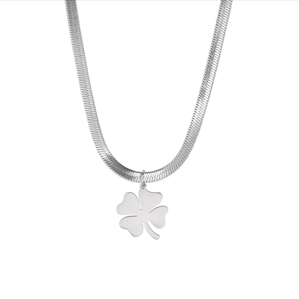 NEW Four Leaf Clover Shamrock Stainless Steel Herringbone Adjustable Nec…